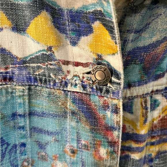 Chicos Linen Cotton Aztec Southwestern Print Jacket SZ 1/M - Picture 4 of 6